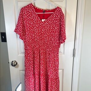 Red Floral Zattcas V-Neck Dress